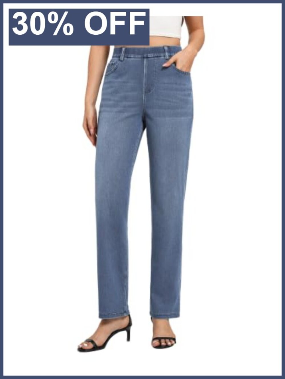 Straight Leg Pull On Jeans 4-Way Stretch High Waisted Tummy Control